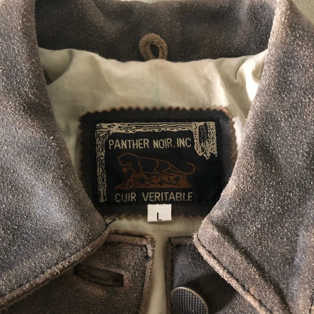 Vintage Medium Leather Jacket, brown oiled leather, Panther Noir - Picture 3 of 10